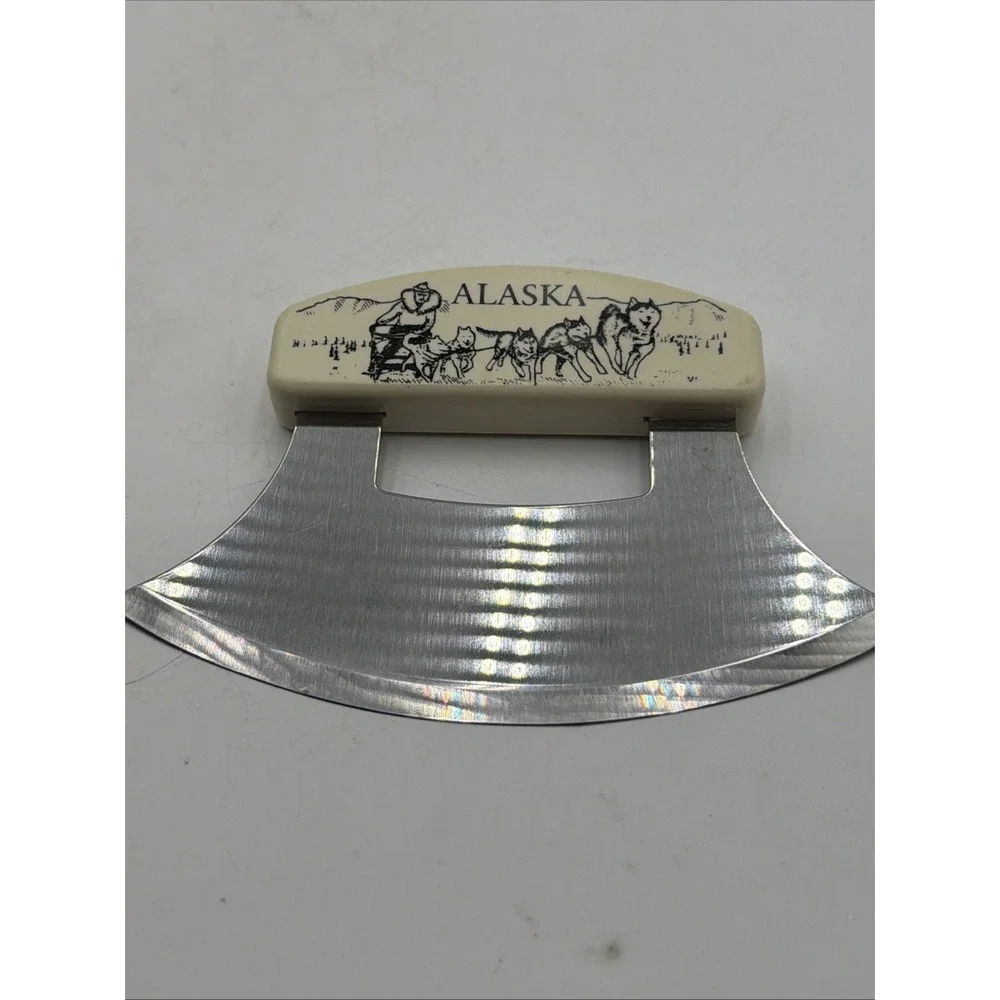 Alaska Ulu Set Chopping Blade Wood Bowl & Carved Bear Kitchen  Blade Nice
